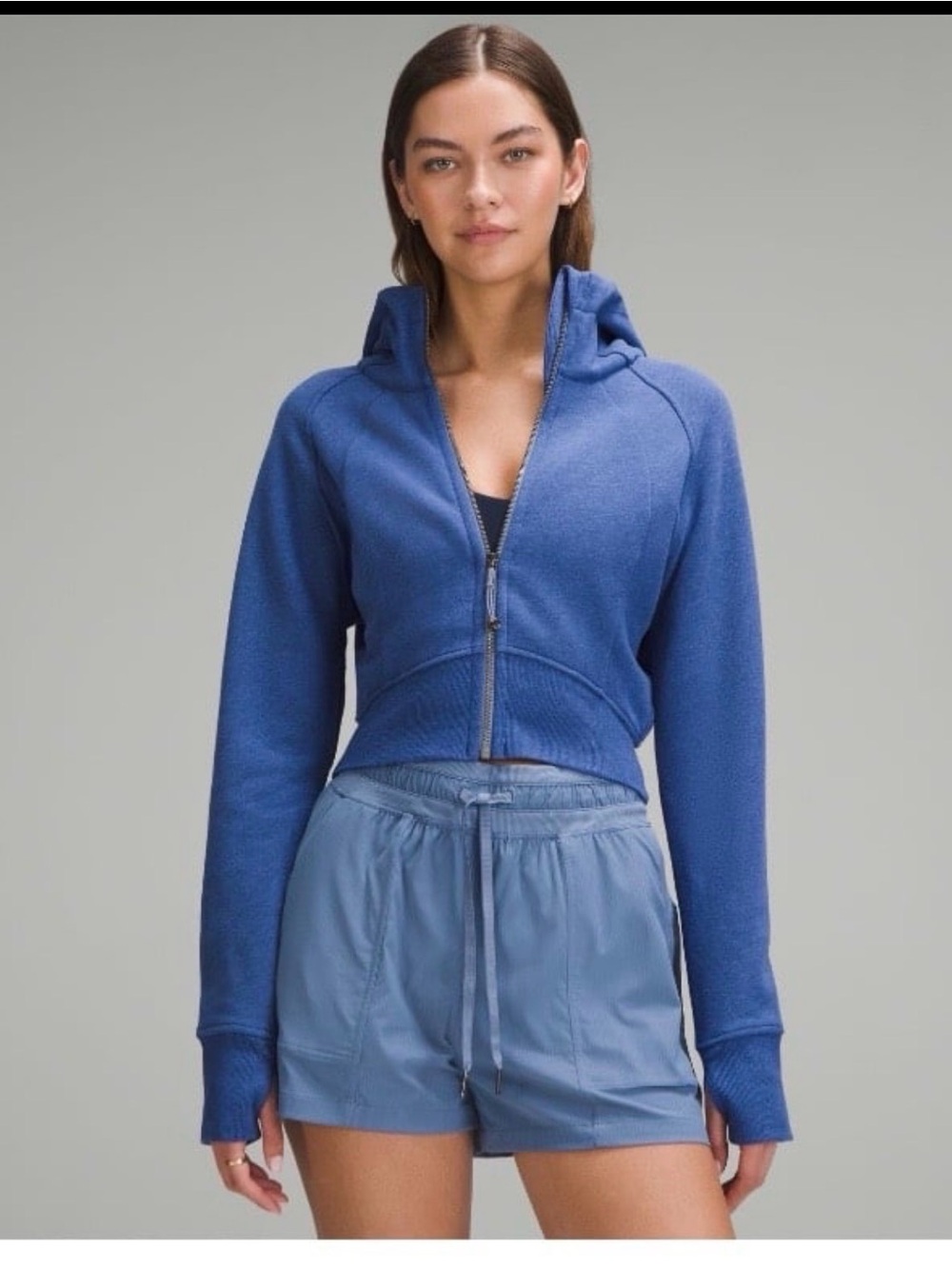 Lululemon Cropped Scuba Hoodie Heathered Oasis Blue Sz 12